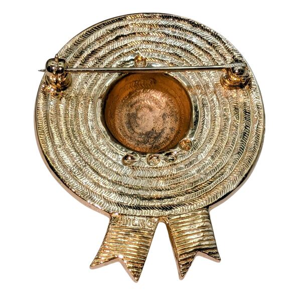 Ciner Signed VTG Gold Tone Multi-Color Clear Rhinestone Straw Hat Pin Brooch - Picture 7 of 7